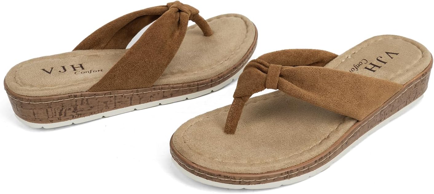 VJH confort Women’s Flip Flops Thong Sandals Soft Cushion Comfortable Low Wedge for Summer Beach Walking