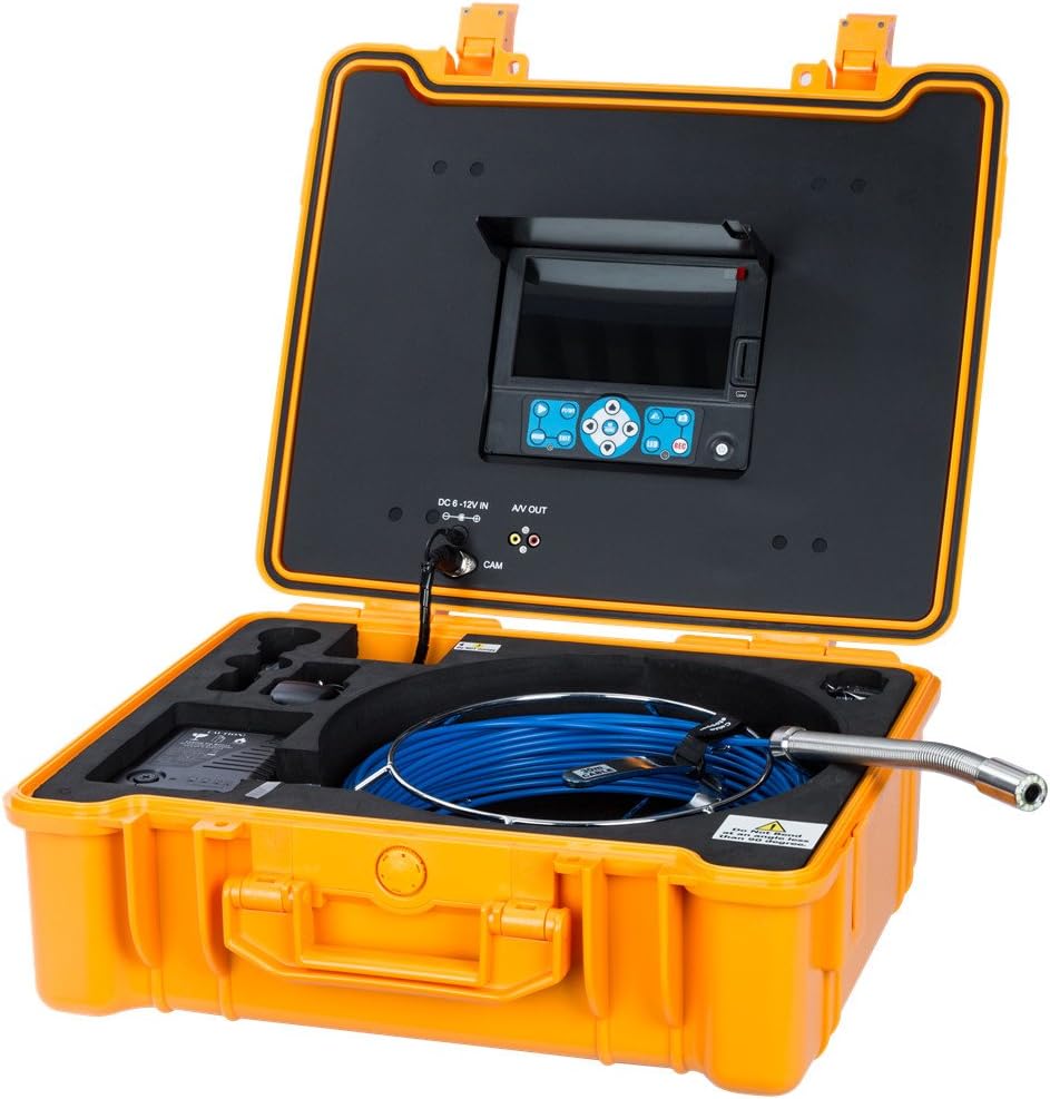 DeVision All-in-one Professional Video Sewer Drain Pipe Inspection Camera ［Blue Color Push Cable］ (3199F 130ft./40m+On-Screen Distance Counter+512Hz Built-in Sonde)
