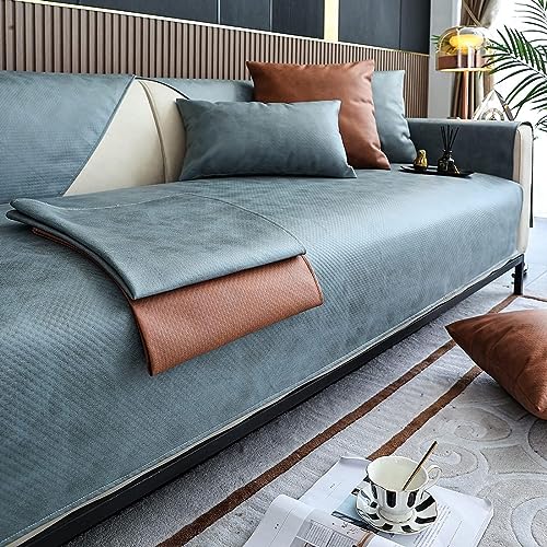 Funda impermeable de piel sintética para sofá, antideslizante, protector de muebles para perros, niños, mascotas, color azul, 43 x 82 pulgadas, rectangular