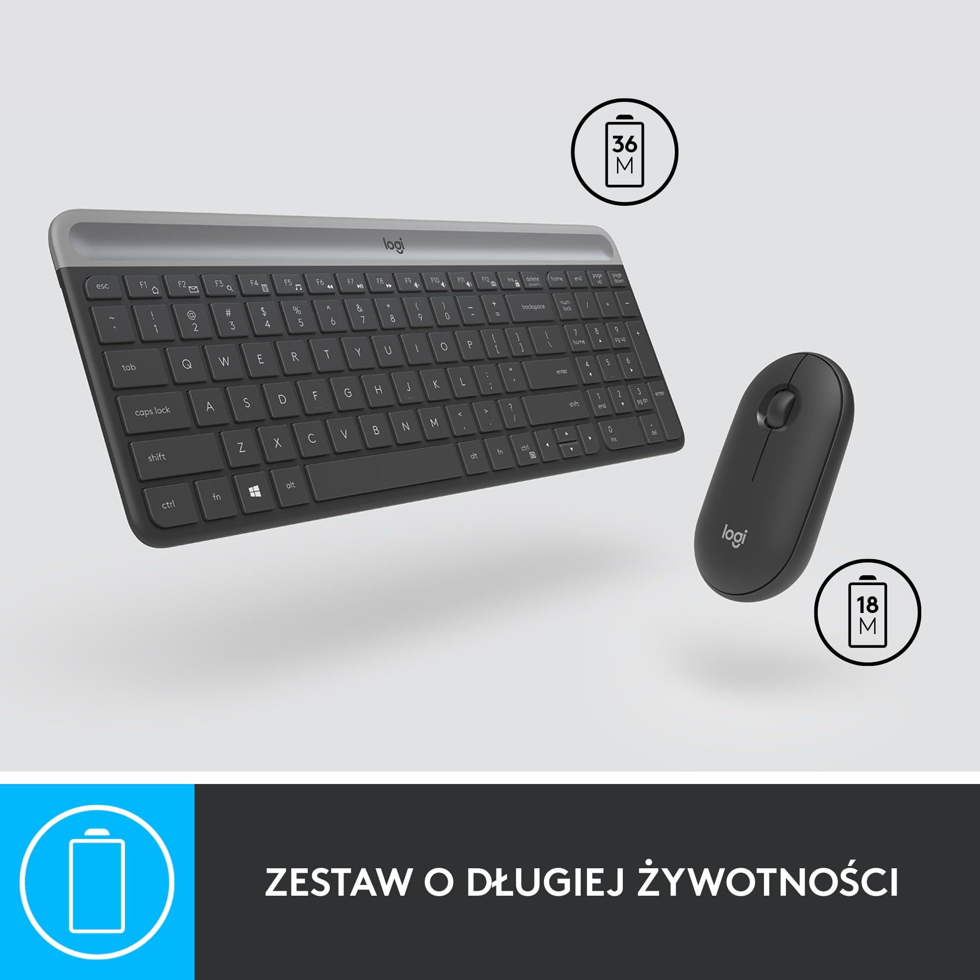 Logitech Desk Mat - Studio Series, Wielofunkcyjna duża mata na biurko, szeroka podkładka pod myszkę, MK470 Smukła klawiatura i mysz bezprzewodowa, zgodność z Windows, US INT'L - Czarny