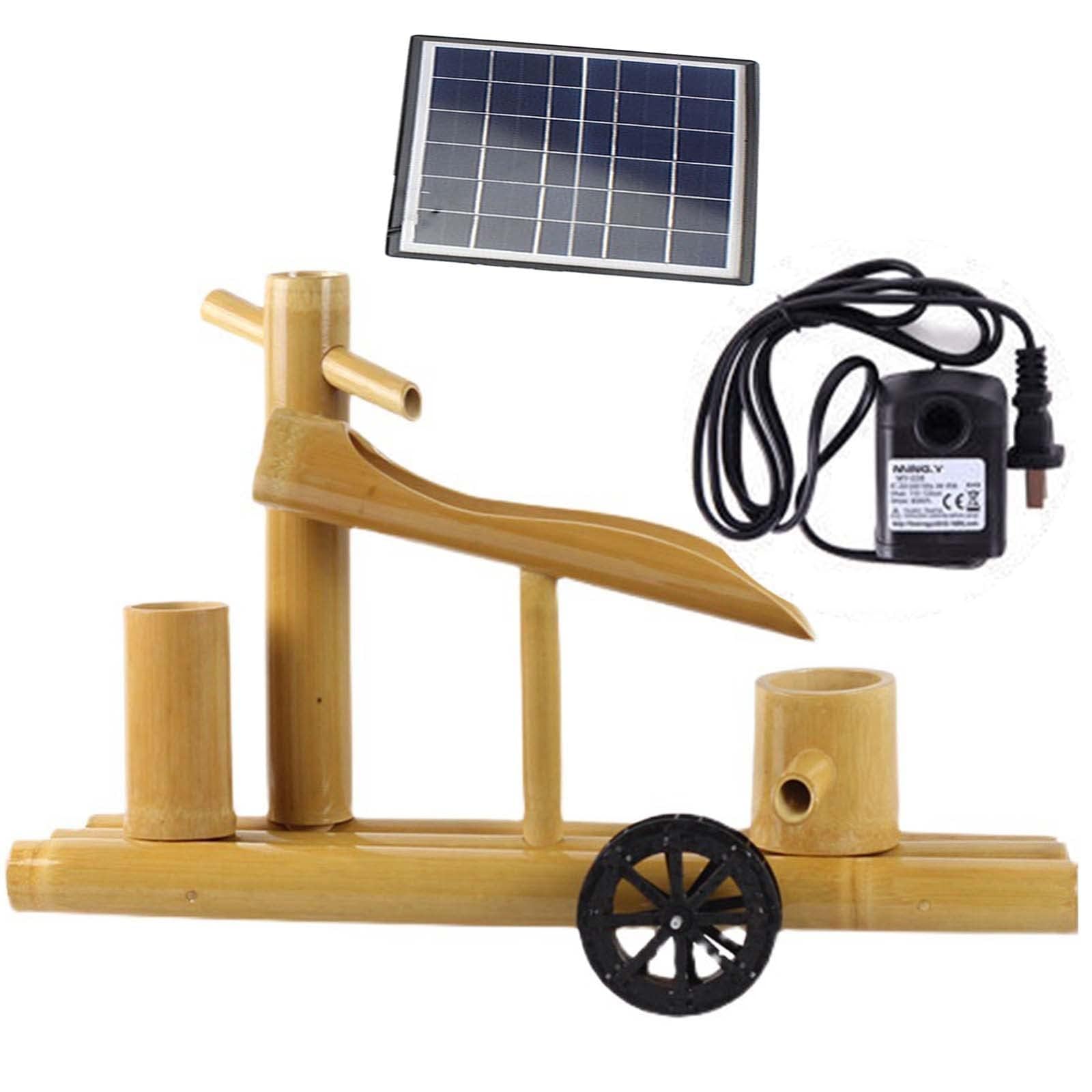 Kit de Fuente de bambú, Fuente de Agua Solar, Agua circulante de la Rueda de Agua, Fuente de bambú Natural, Fuente de bambú Solar con Bomba,35cm