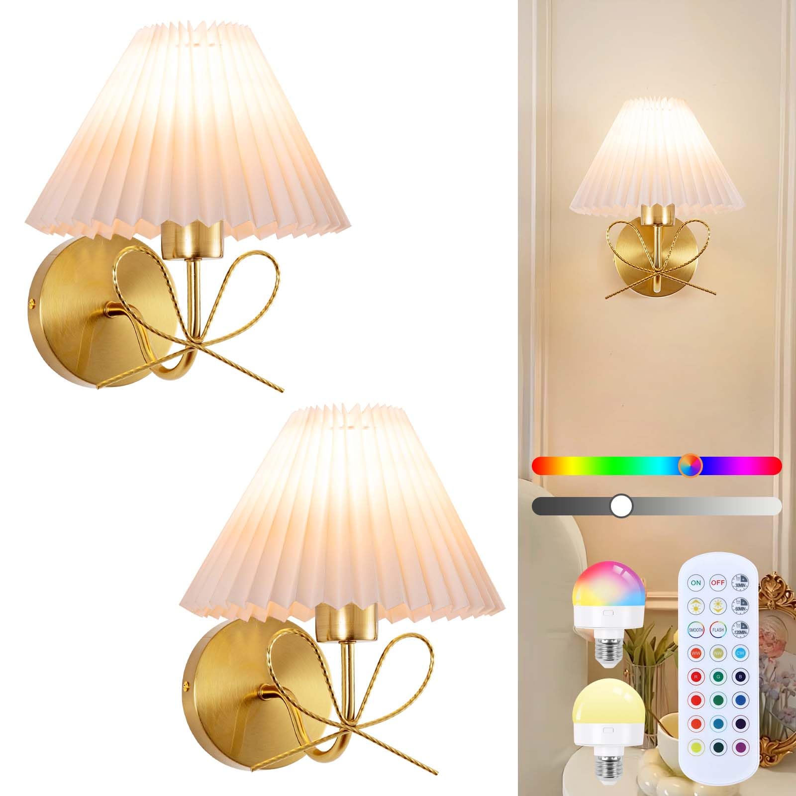 ADISUN Modern Wall Sconce Set of Two, Battery Operated Wall Sconce Remote Control Dimmable Wall Lamp Wireless Sconces for Living Room Bathroom Dining Room Corridor Staircase