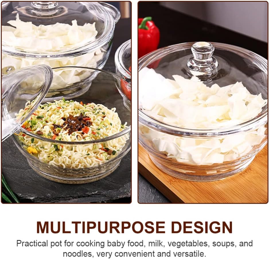 DOITOOL Glass Casserole Dish with Lid, 2.5L Heat Resistant Glass Saucepan with Cover, Clear Simmer Pot Covered Cookware Microwave Bowls with Handle for Home Kitchen Restaurant Party Cooking