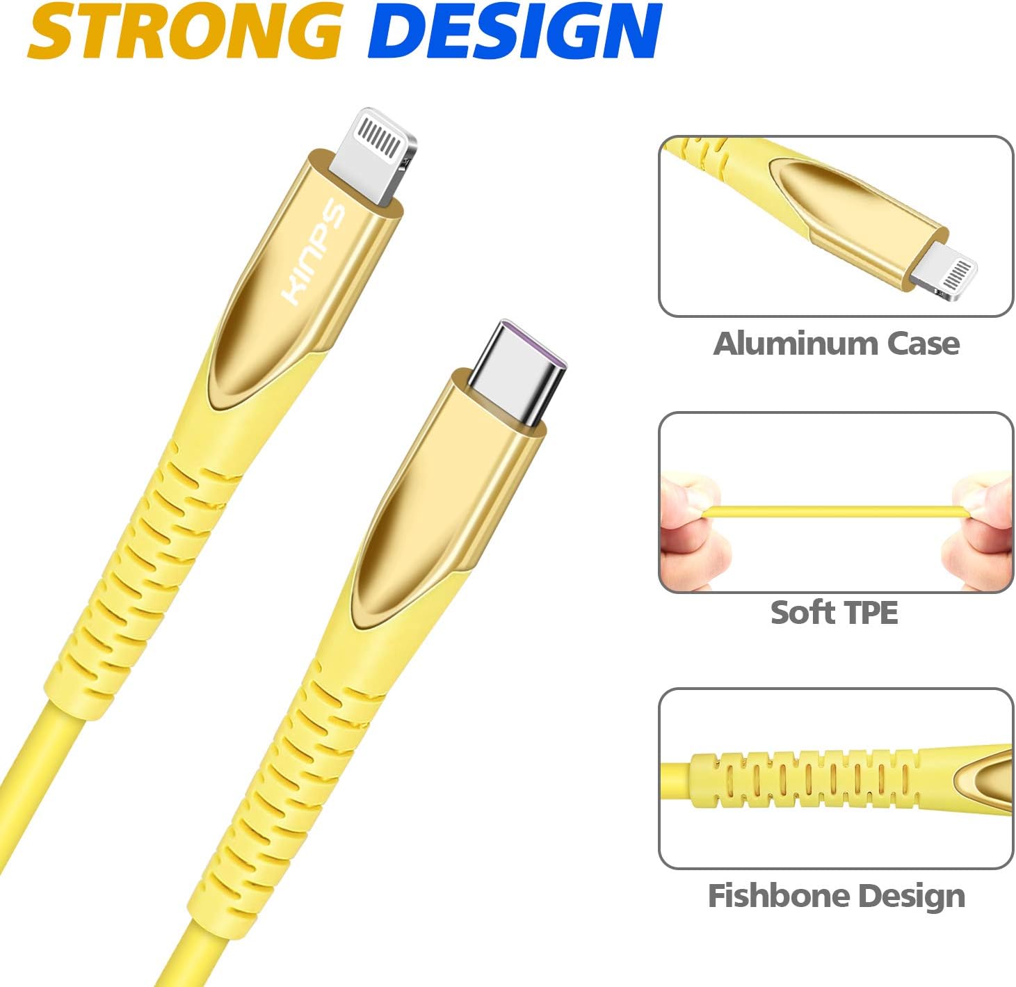 Get Cheap Price KINPS [MFI Certified 10ft] USB C to Lightning Fast Charging Cable Compatible with iPhone 12/11/11Pro/11 Pro Max/XS MAX/X/XR, Supports Power Delivery(for Use with Type C Chargers), Yellow