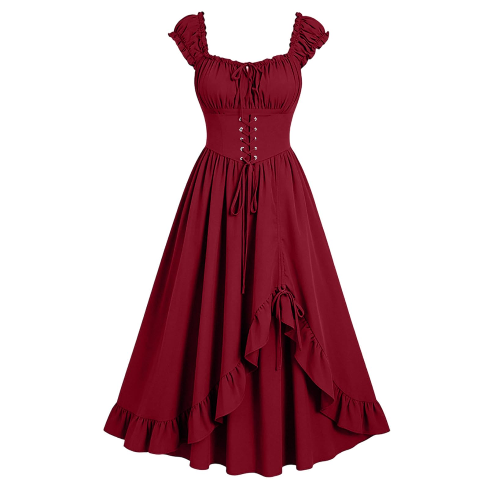 Meeyuioe Renaissance Dress Women Vintage Medieval Victorian Gothic Dresses Sleeveless Square Neck Casual Party Fancy Evening Festive Halloween Costume Witch Dresses Red XXL