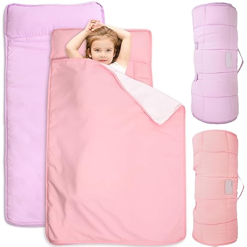Tapete para siesta con almohada y manta para niños pequeños, paquete de 2 tapetes para siesta para guardería preescolar, saco de dormir acolchado