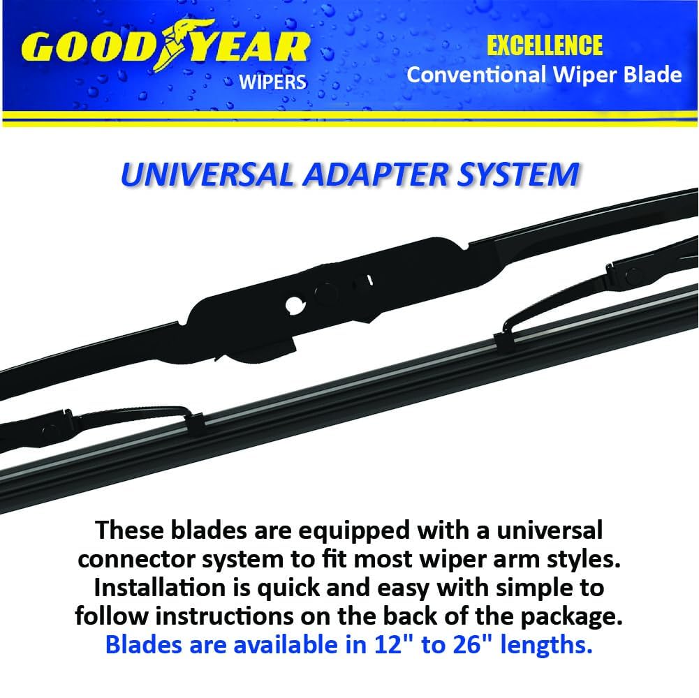GOODYEAR Wiper Blades For Car - 26 Inch | Advanced Nanotech Graphite-Coated Rubber for Smooth Operation | With Universal Adaptor Socket For Windshield - Black - Image 7 thumbnail