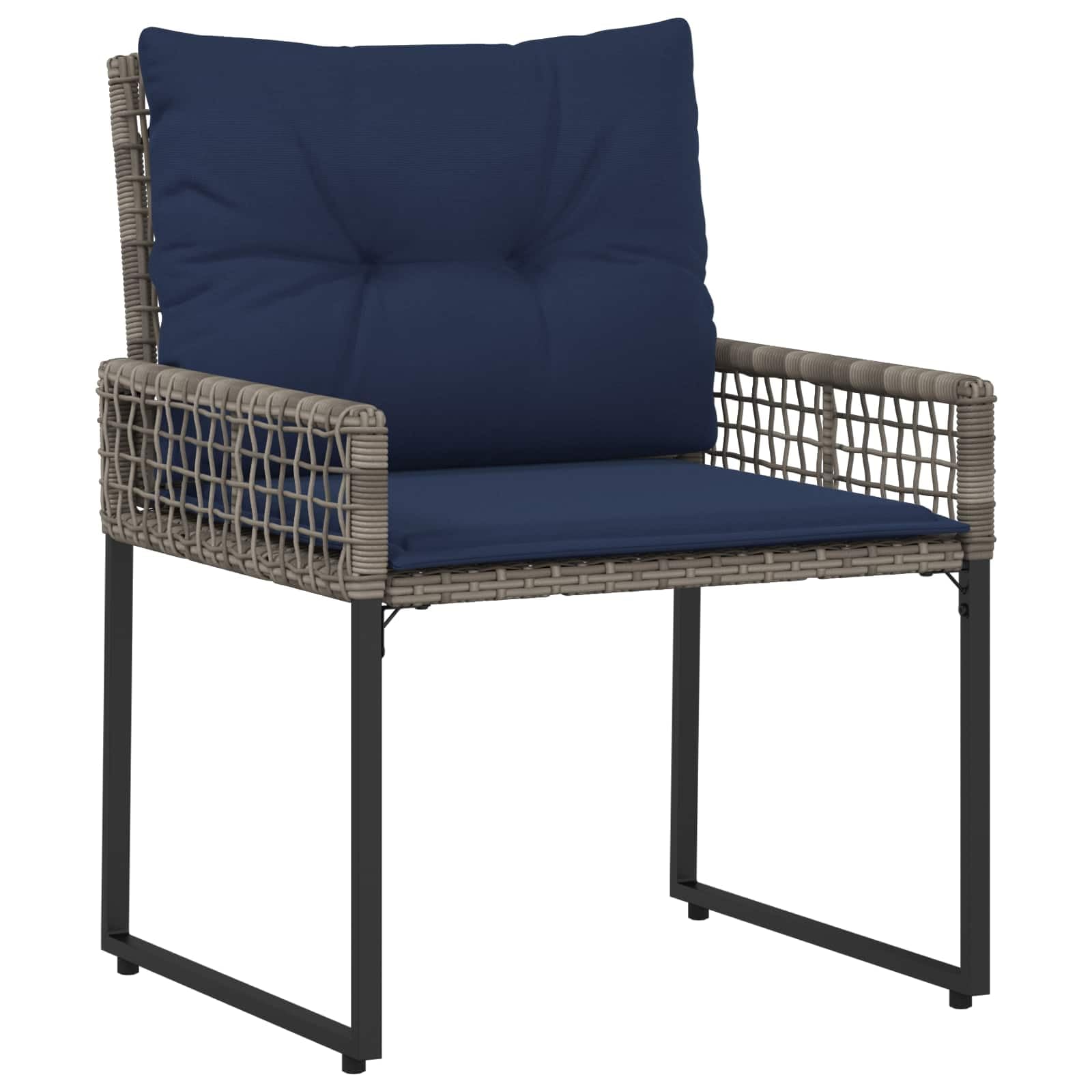 Set Mobili da Giardino 3 Pz in Polyrattan Legno Grigio Blu Navy | Set da pranzo per giardino e terrazzo con 2 sedie e tavolino, cuscini imbottiti per relax all'aria aperta e finiture curate.
