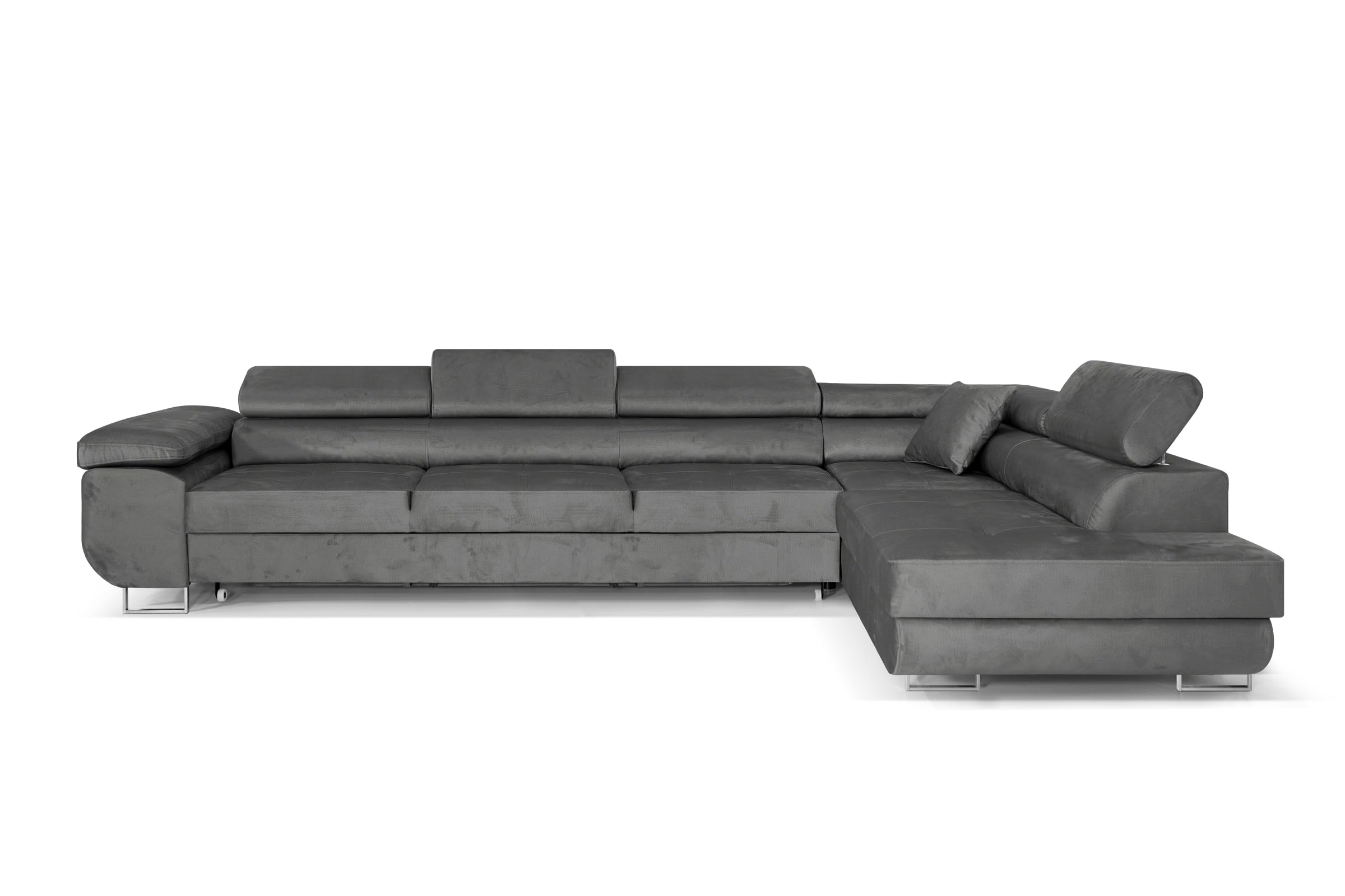 Ecksofa mit Schlaffunktion PASTI XL L-Form, Sofa Couch mit Bettkasten, Couch Eckcouch, Schlafsofa für Wohnzimmer Couch mit Schlaffunktion (Grau, Ottomane Rechts)