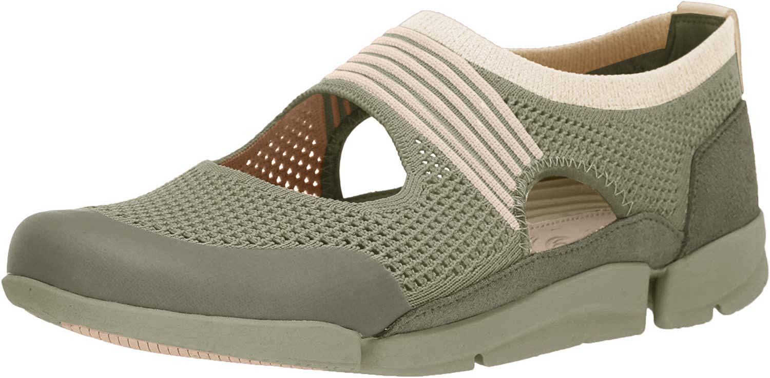 Clarks Women's Tri Tone Ballet Flat, Khaki Combi, 9.5