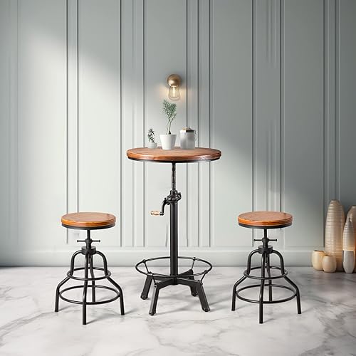 Miniatura 9 de LOKKHAN Mesa de barra de manivela de 3 piezas 335 a 394 pulgadas y 2 taburetes 20 a 27 pulgadas para pub cocina comedor fiesta desayuno bistró