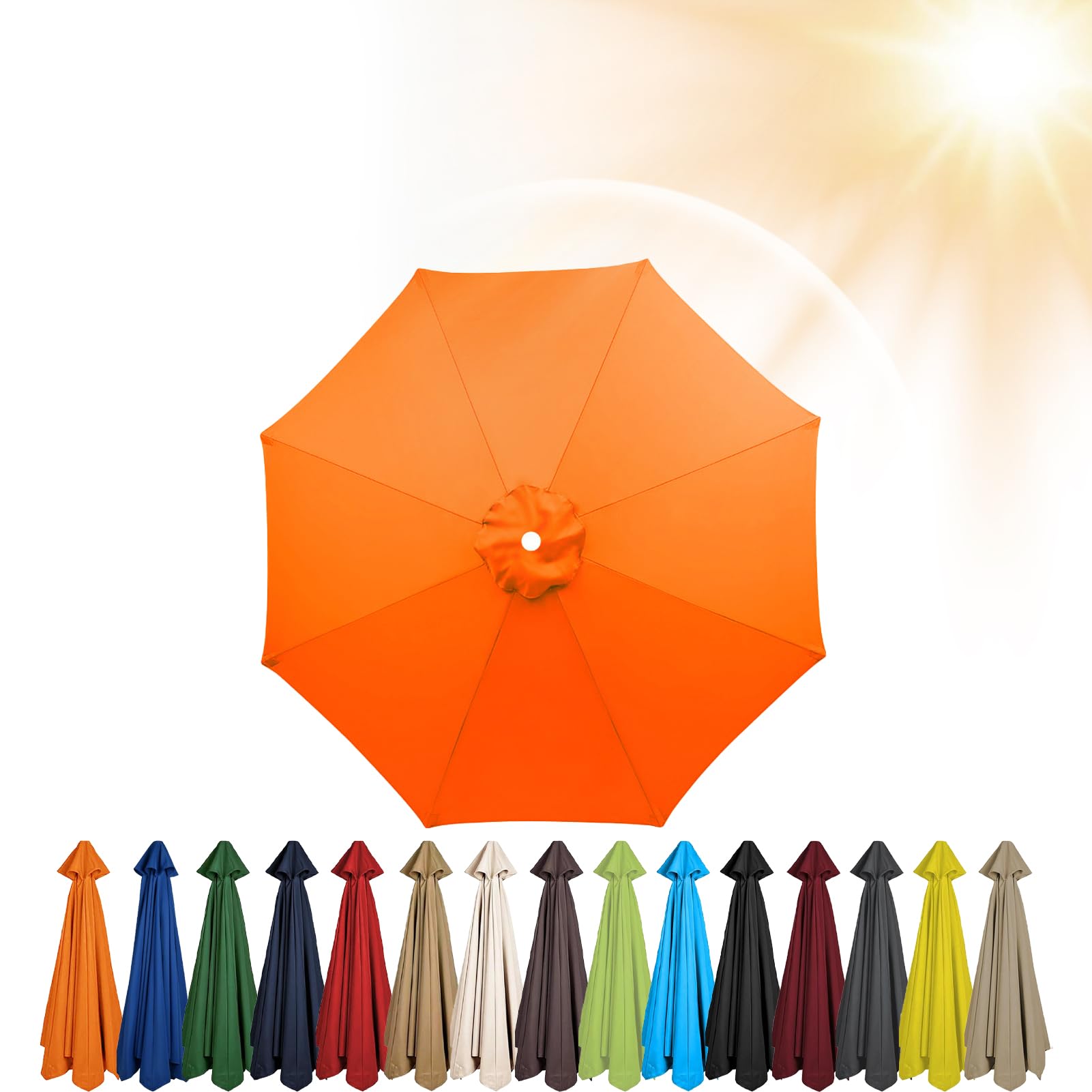 3.5m/3.0m/2.8m/2.7m/2.5m/2.3m/2m Umbrella Replacement Parasol Canopy, 6/8 Ribs Sun Umbrella Replacement Cloth For Patio/Beach/Backyard Parasol Fabric Canopy Cover (Orange,6ribs-200cm) โ image 1