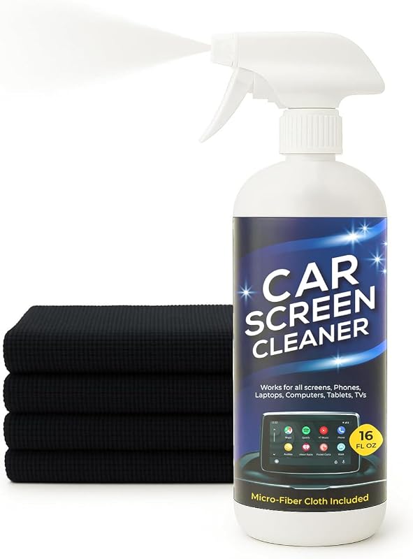 Kit de limpieza de pantalla de 16 oz con spray y paño de microfibra (1 paquete) para pantallas de automóviles, pantallas de computadoras, computadoras portátiles, iPads y teléfonos; Limpiador de dispositivos electrónicos con pantalla táctil para borrar el polvo o las huellas dactilares
