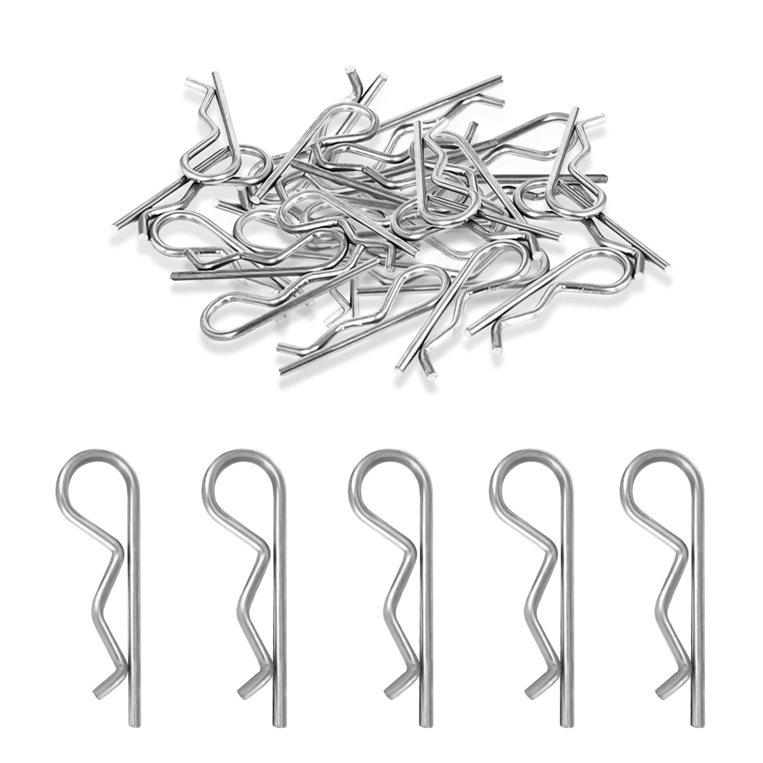 M2 x 40mm R Clips Cotter Pin Key Fastner Fitting, 304 Stainless Steel, Bright Finish, 50 PCS