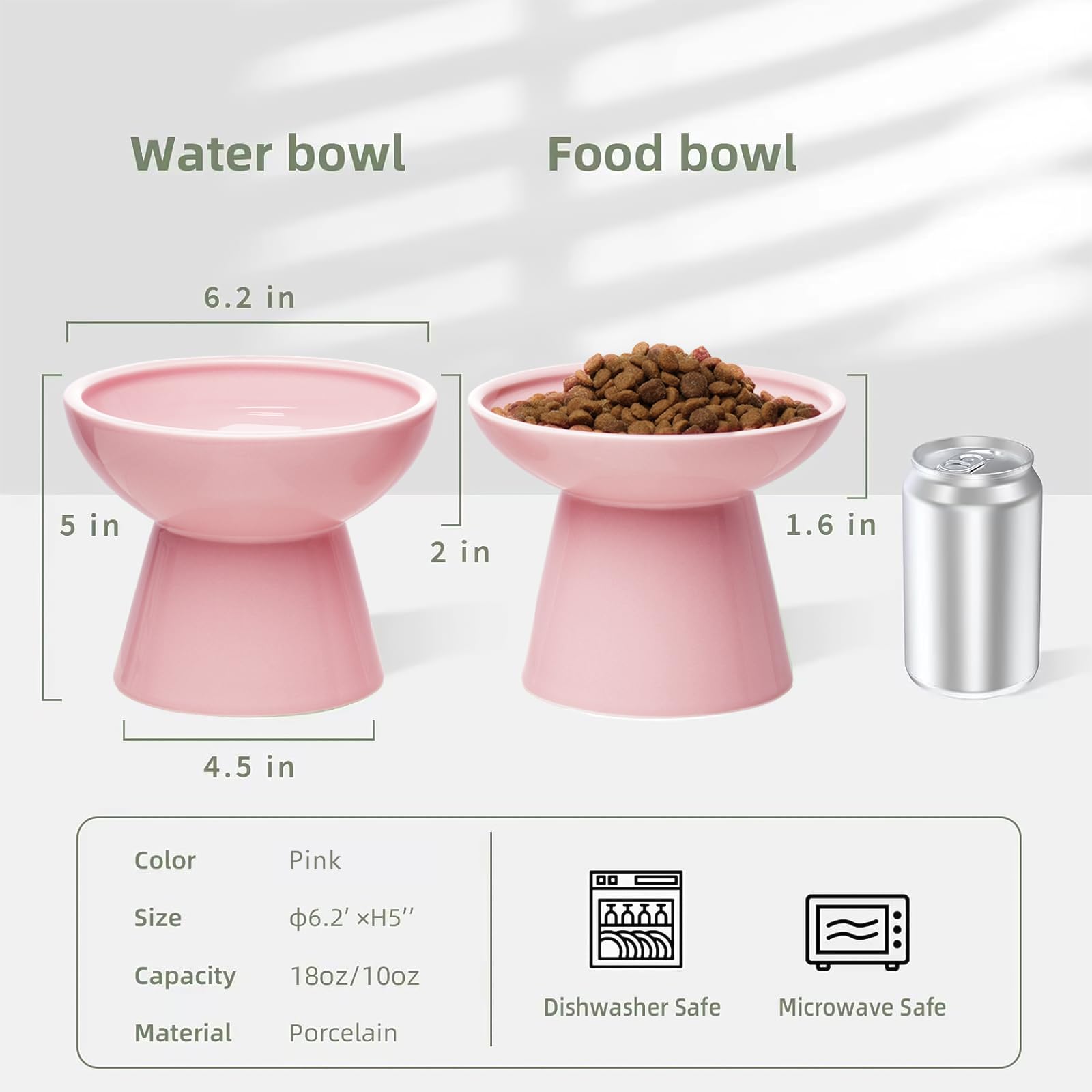 CEEFU 2 ciotole per gatti rialzate extra larghe per cibo e acqua, per affaticare i baffi, piatto in ceramica largo, poco profondo, senza piombo e cadmio, altezza rialzata per gatti, rosa