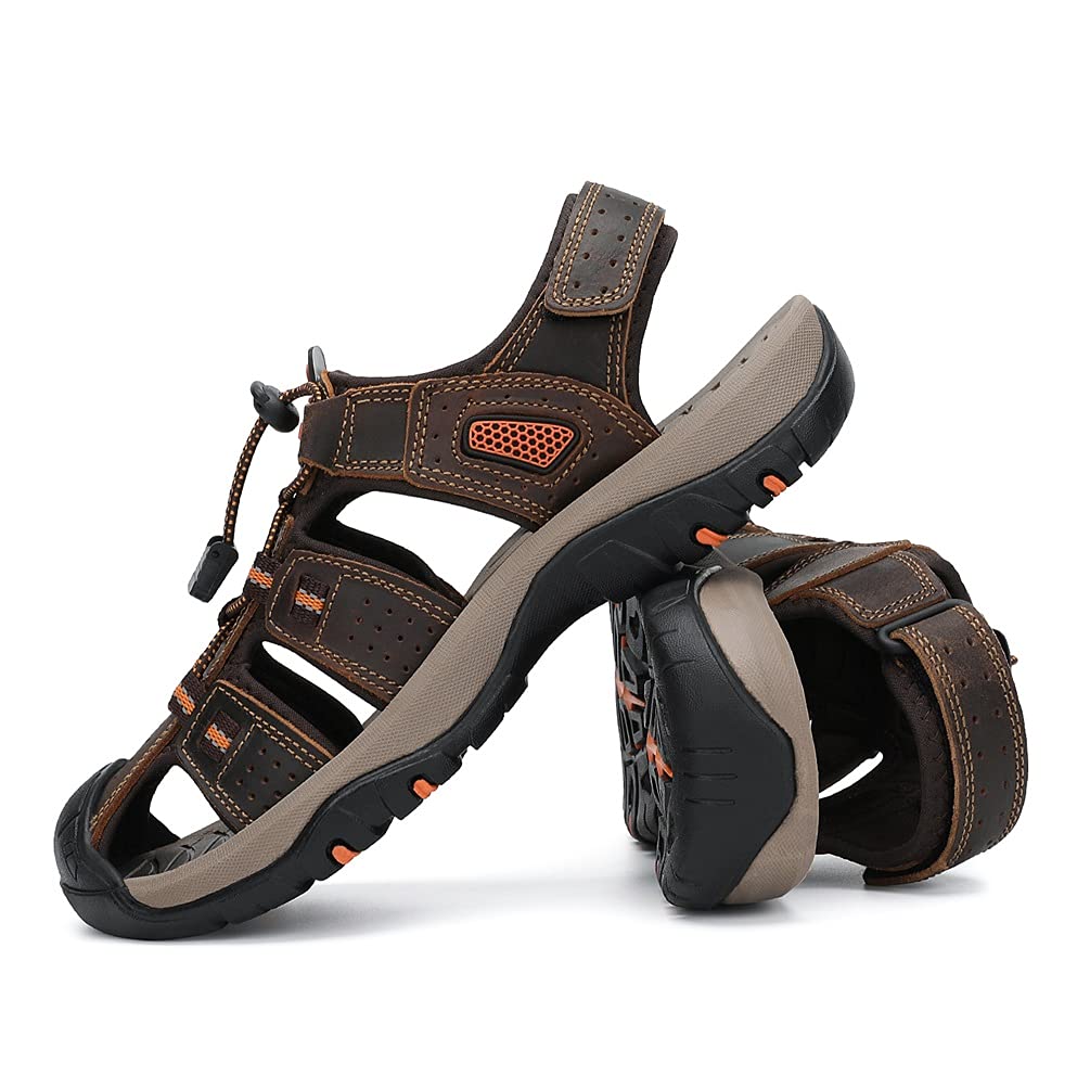 FLARUT Homme Sandales de Randonnée Orteil Fermé Crochet&Boucle De Plein air Randonnée Cuir Chaussures
