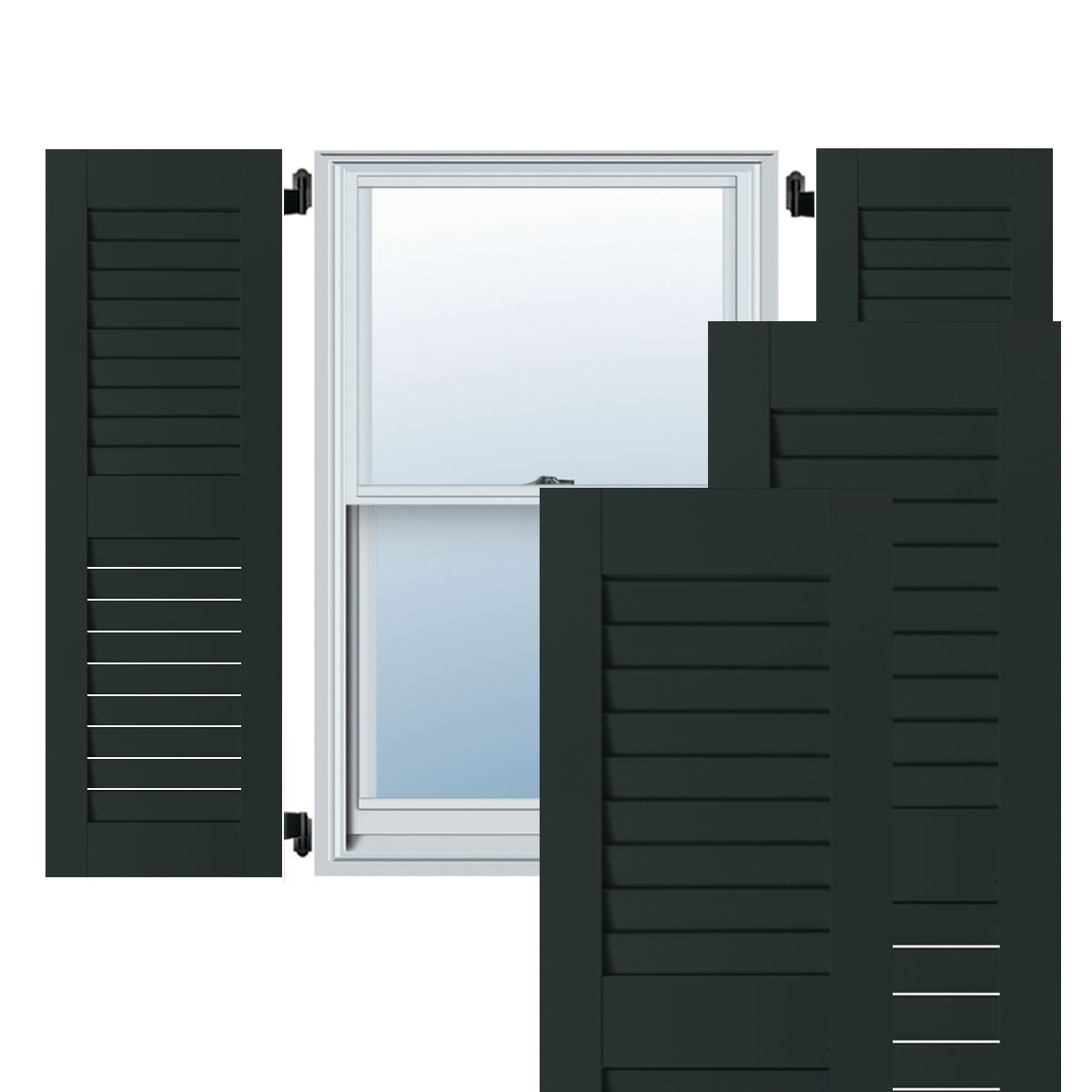 Ekena Millwork RWL12X048DGP Exterior Real Wood Pine Louvered Shutters (Per Pair), 12" x 48", Dark Green