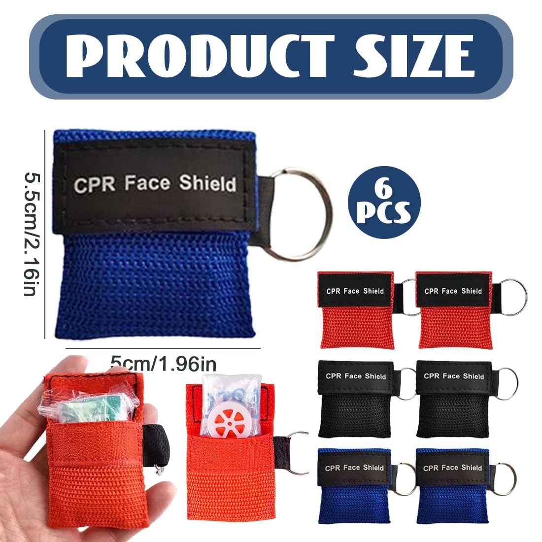 Pocket Mask Primo Soccorso 6 Pezzi Mascherina Respirazione Bocca A Bocca 5X5.5 Cm Rosso Blu Nero
