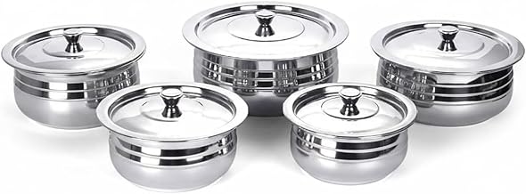 KC Stainless Steel Cook and Serve Handi Set with Lids | Casserole Set| 5 Piece with Cover