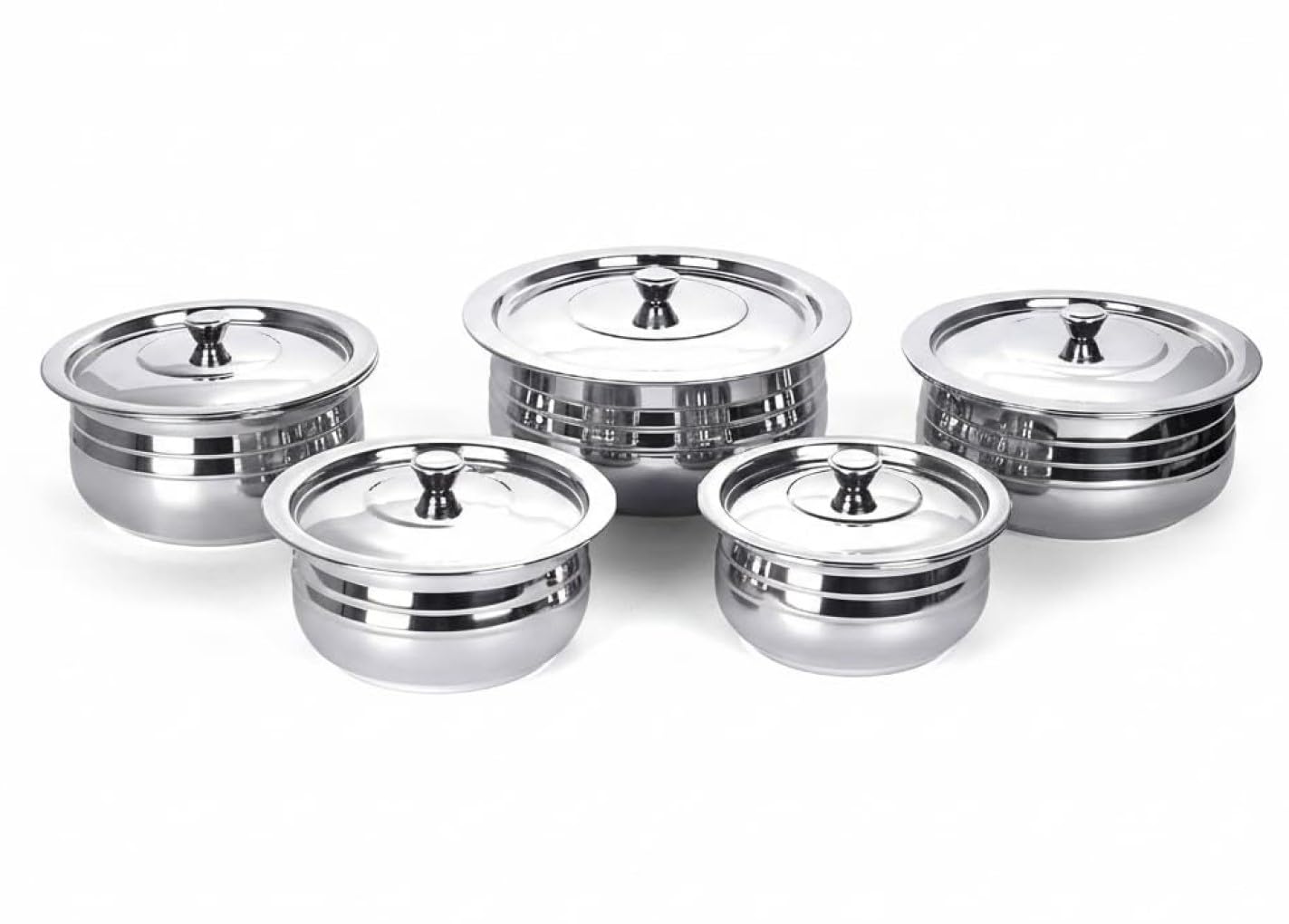 KC Stainless Steel Cook and Serve Handi Set with Lids | Casserole Set| 5 Piece with Cover-image-42
