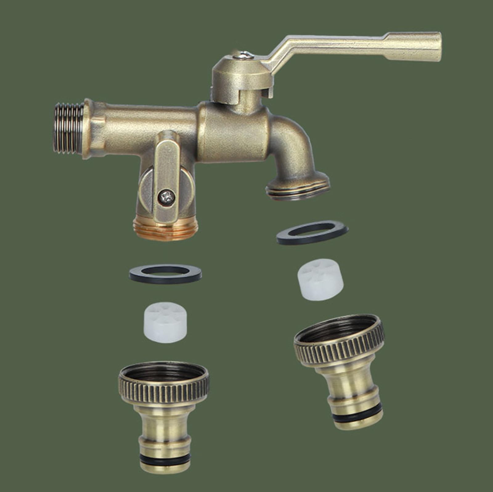 Rubinetto da Giardino Antigelo Valvola A Sfera in Ottone Doppio Rubinetto da 1/2 Pollice per Giardino, Irrigazione,Verde Retrò