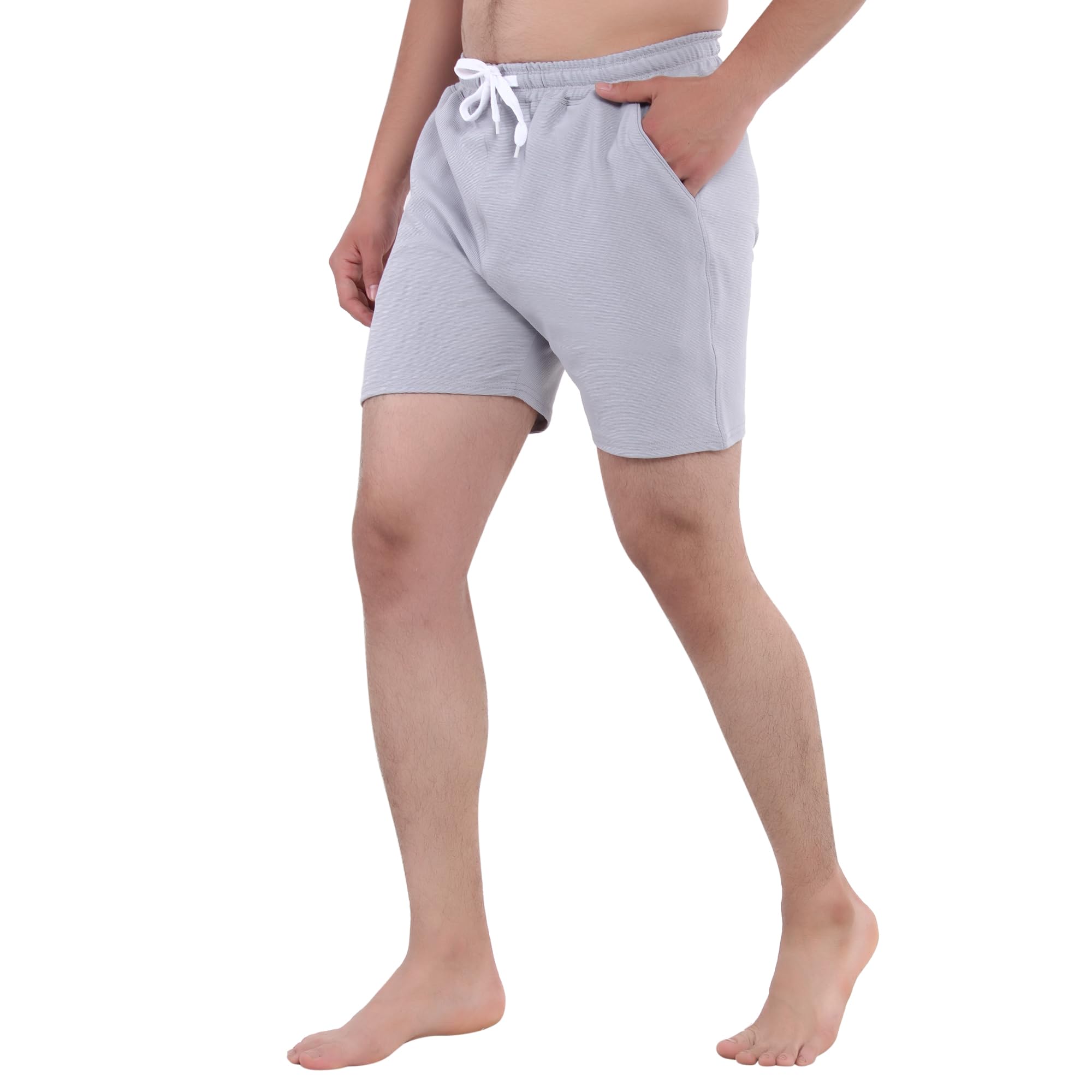 GTWO Men Athleisure Smart Tech Knit Shorts - Easy Stain Release, Anti Stat, Ultra Soft Fully Elastic Summer Half Pent for Boys Pack of 2 (L, Grey and Red) 2