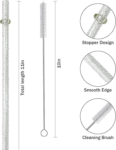 Miniatura 5 de Paquete de 12 popotes de plástico reutilizables con purpurina, vaso duro de 11 pulgadas de largo con cepillo de limpieza, aptos para lavavajillas
