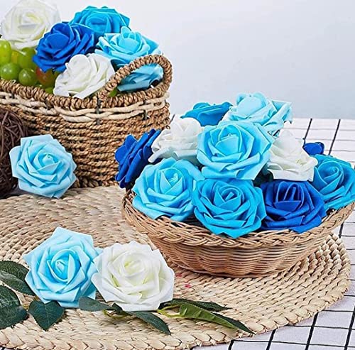 Image of VRB Dec 24 pcs Rose Artificial Flowers for Decoration,Artificial Flower,Flower for Hair Styling,Flower for Pooja, for Home Decor,Diwali. (24pcs - Sky Blue Big Foam Rose)