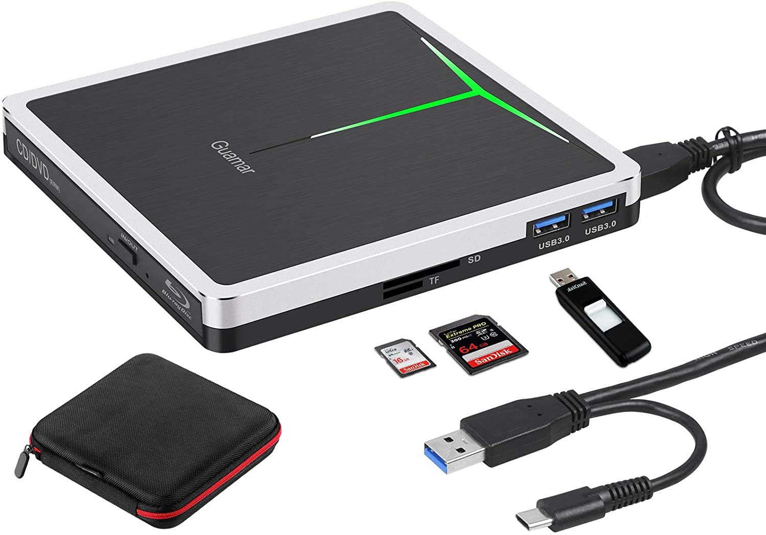 External Blu Ray Drive DVD Writer,Guamar USB 3.0 Type C Bluray Burner
