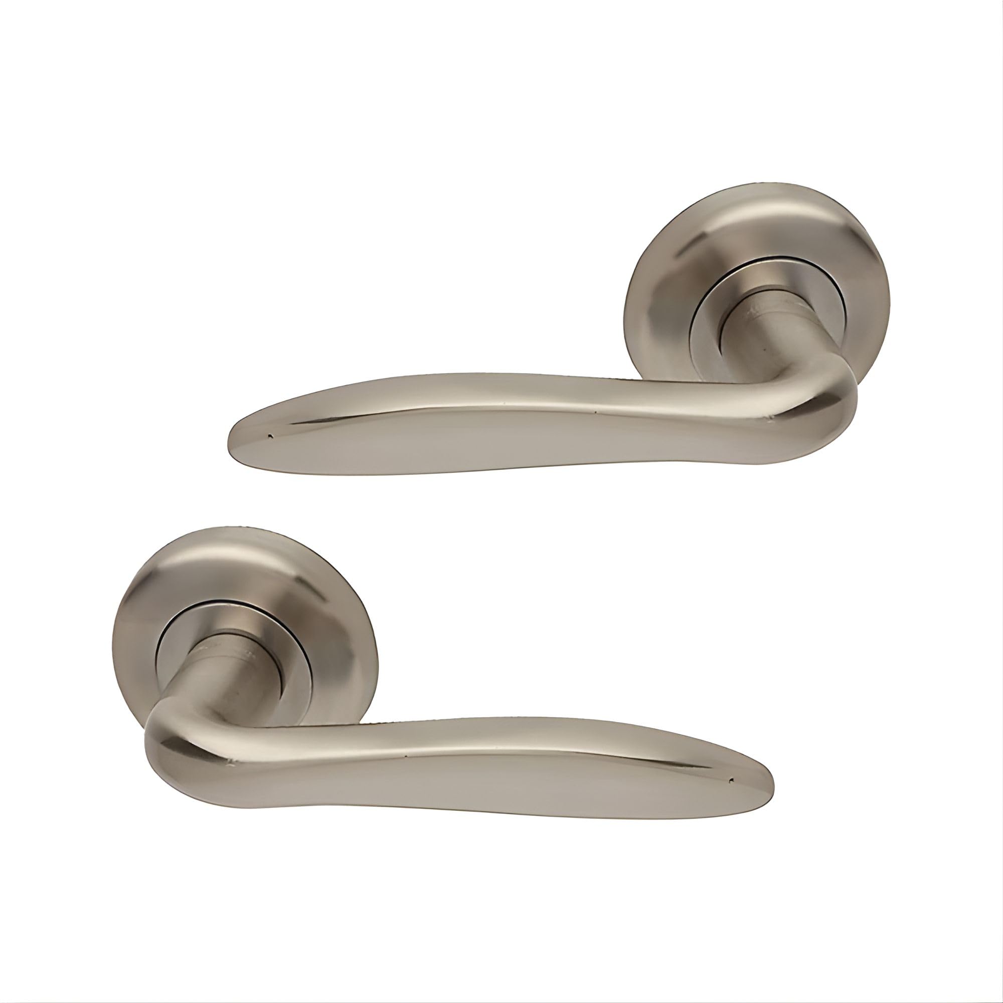 UAP E-Kappa Internal Door Handles On Round Rose, Satin Nickel Lift & Lock Lever Handles for Interior Wooden Doors, Keyless Pair