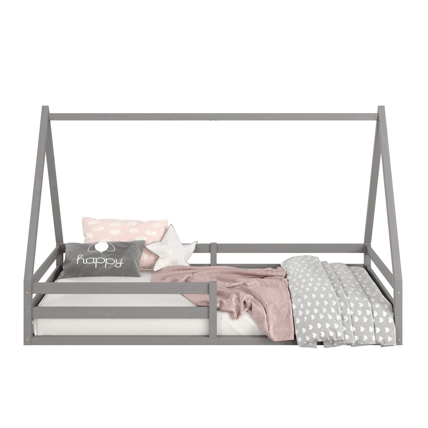 IDIMEX Lit cabane SILA 90x190 cm, lit Simple Enfant 1 Place Type Montessori, en pin Massif Gris