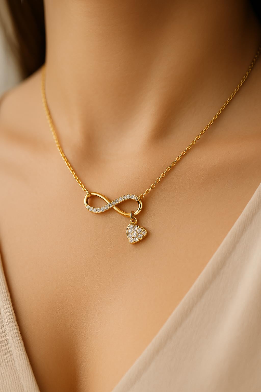 Zelya Collana da donna in argento e oro 925/585 – catena ad ancora 41 – 45 cm con zirconi, regalo romantico incisione oro