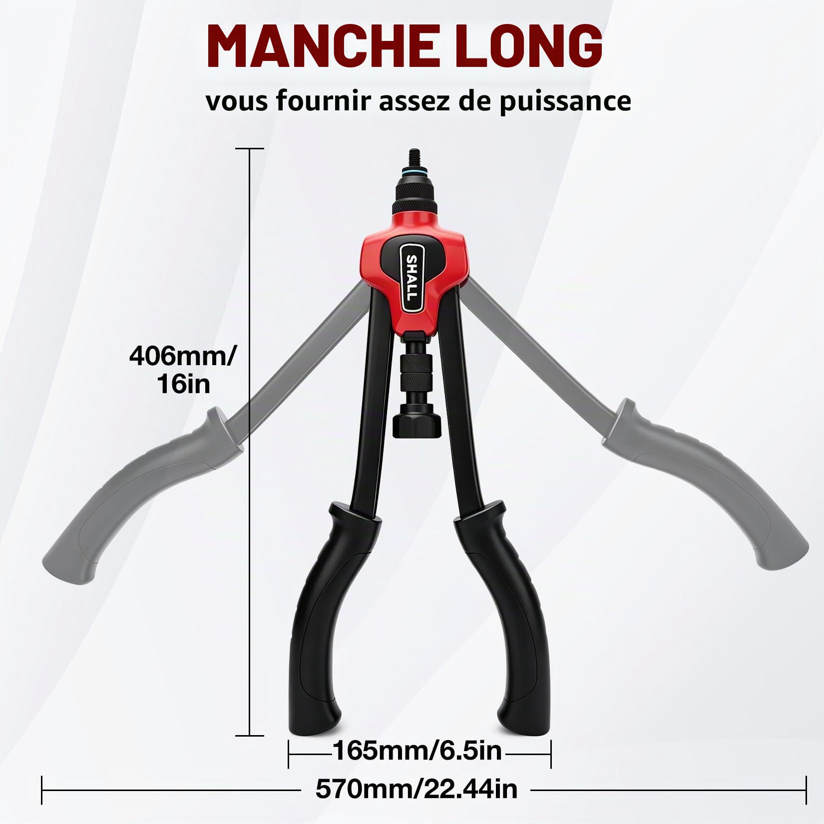 SHALL Kit d'outils d'écrous à rivets, 40,6 cm（16“）, avec 7 mandrins métriques M3 M4 M5 M6 M8 M10 M12 7 mandrins métriques et 70 écrous à riveter, avec boîte de rangement manuelle