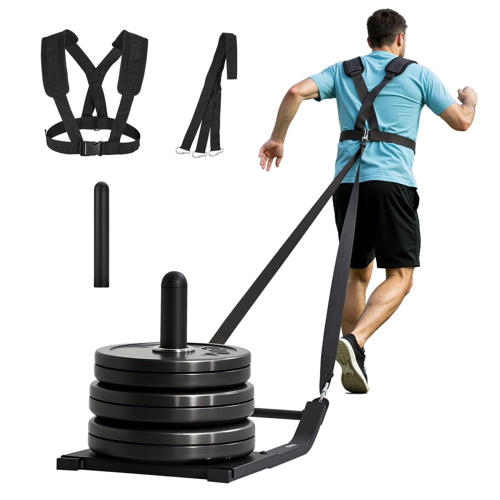 VEVOR Slitta con Pesi in Acciaio, Slitte per Allenamento di Forza e Forza per Esercizi Atletici e Miglioramento della Velocità, Slitta con Imbracatura, Compatibile con Piastre da 25/51 mm, Nero