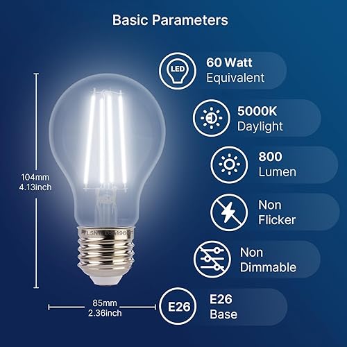 Miniatura 7 de FLSNT Bombilla LED A19 con sensor de atardecer a amanecer, luz diurna de 5000 K, 7 W (60 W equivalente), 800 lúmenes, base E26 de filamento vintage,