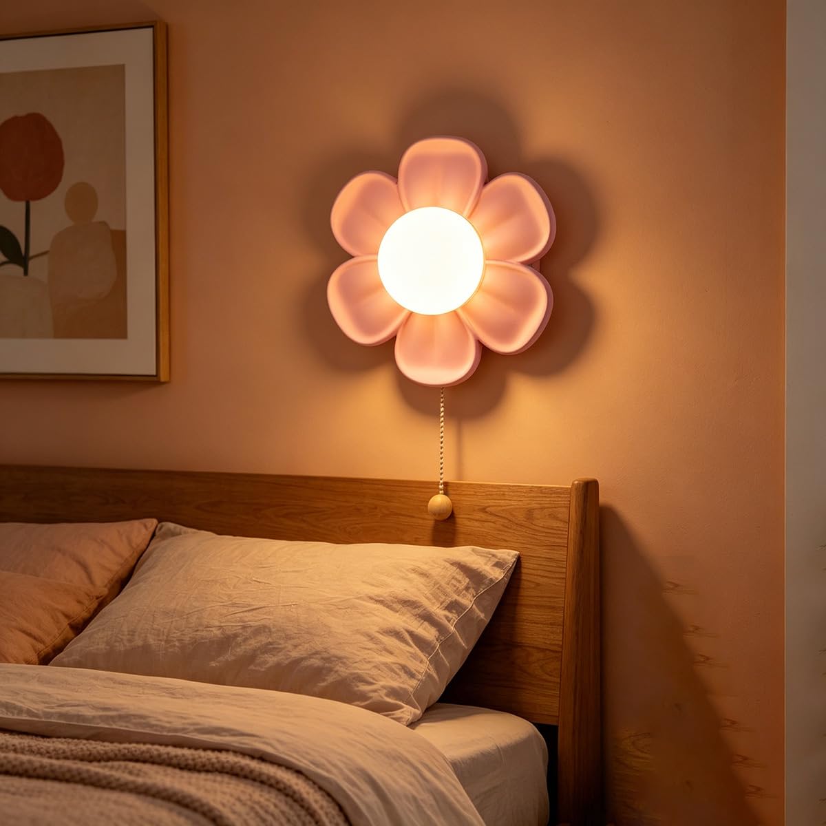 OOWOKS Wandleuchte Ohne Stromanschluss Kinder, 5200mAh Akku Wandleuchte Kinderzimmer LED Blume Wandlampe mit Schalter 3 Farbtemperaturen USB Aufladbar Nachttischlampe Kabellose Kinderlampe,Rosa