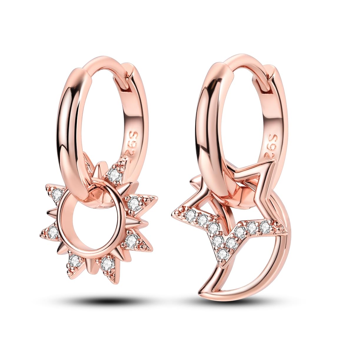 NARMO Pendientes dangle Drop 925 pendientes de Zirconia cúbica femenina de plata esterlina pendientes Luna y estrella pendientes Dream Catcher pendientes femeninas