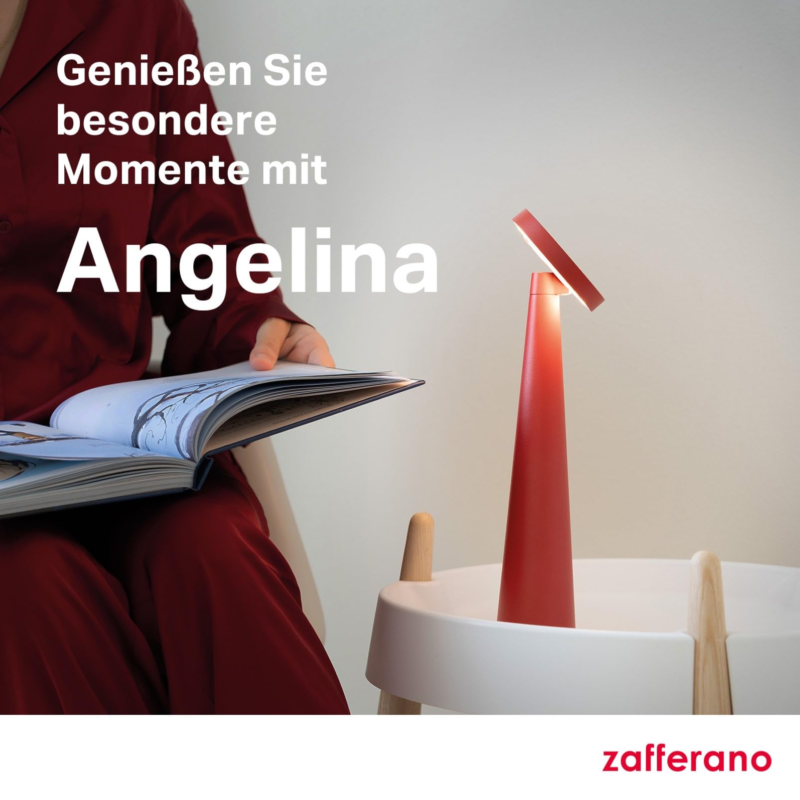 Zafferano, Angelina Lampe, Wiederaufladbare und Kabellose Tischlampe mit Touch Control Und Schwenkbarem Kopf, Geeignet Für Den Innenbereich, Dimmer, 2200-3000 K, Höhe 26 cm, Farbe Rot