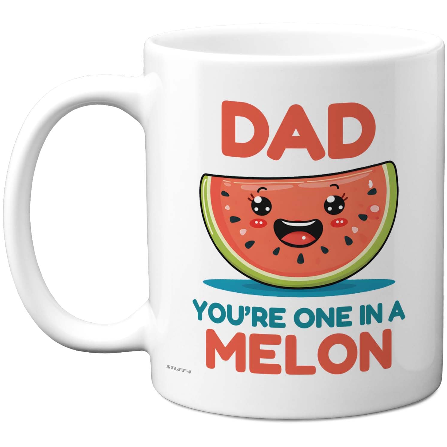 Stuff4 Cute Watermelon Dad Mug - Smiling Fruit Motif with Fun Pun - Cheery Gift for Father's Day - 11oz Ceramic Gloss Mug