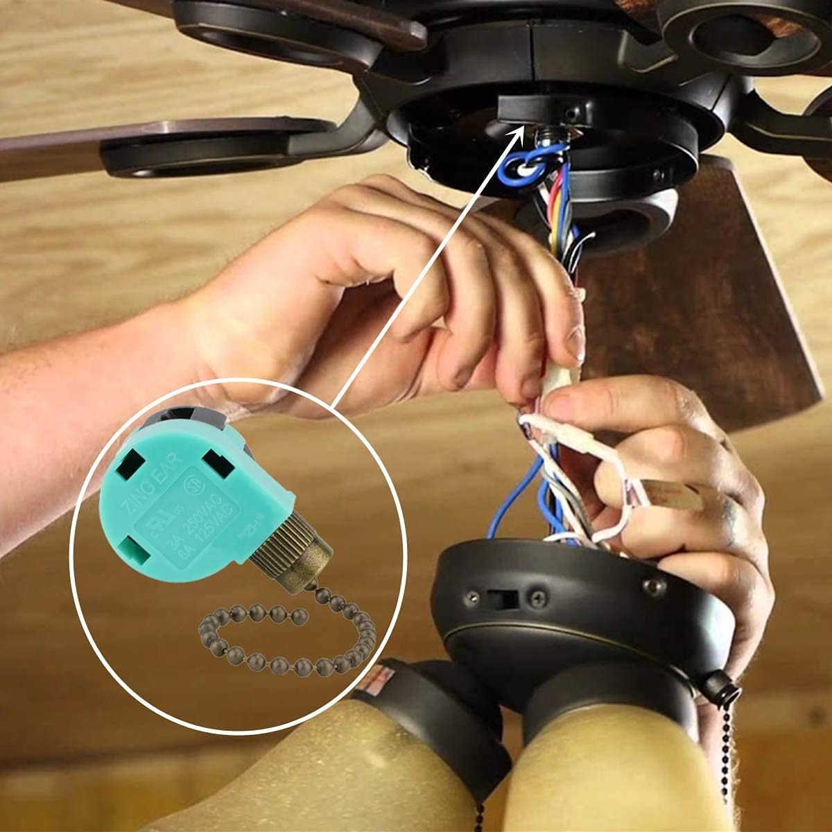 Ceiling Fan Switch 3 Speed 4 Wire Zing Ear ZE-268S6 Pull Chain Switch Control Replacement 3 Speed Control Switch Ceiling Fans, Wall Lamps, Cabinet Light
