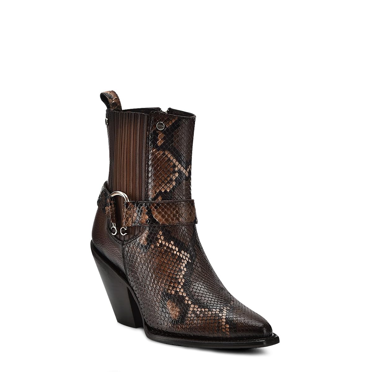 Cuadra Womens Python Leather Ankle Booties Brown Exotic 3 2-inch Cuban Heel Side Zip