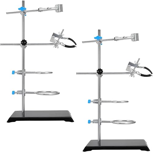 SHEUTSAN Juego de 2 soportes de laboratorio de laboratorio de 16 pulgadas, soporte de hierro de laboratorio y abrazadera, juego de soporte de