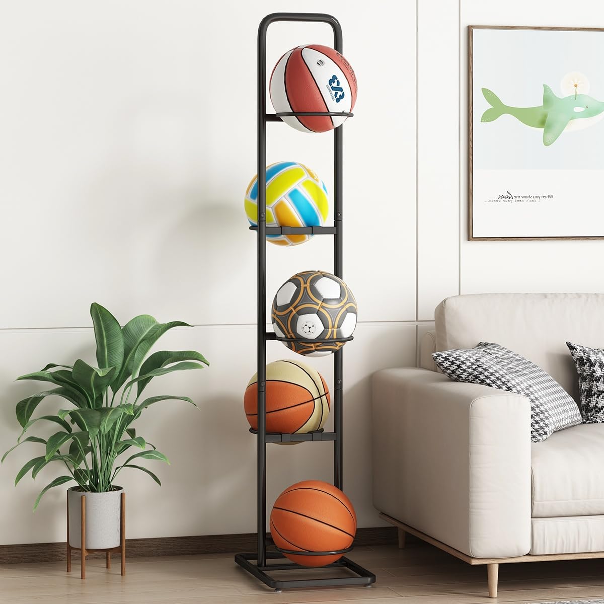 Ball Aufbewahrung Stahl-Ballständer mit 5 Kugelhaltern für Basketball Fußball Volleyball