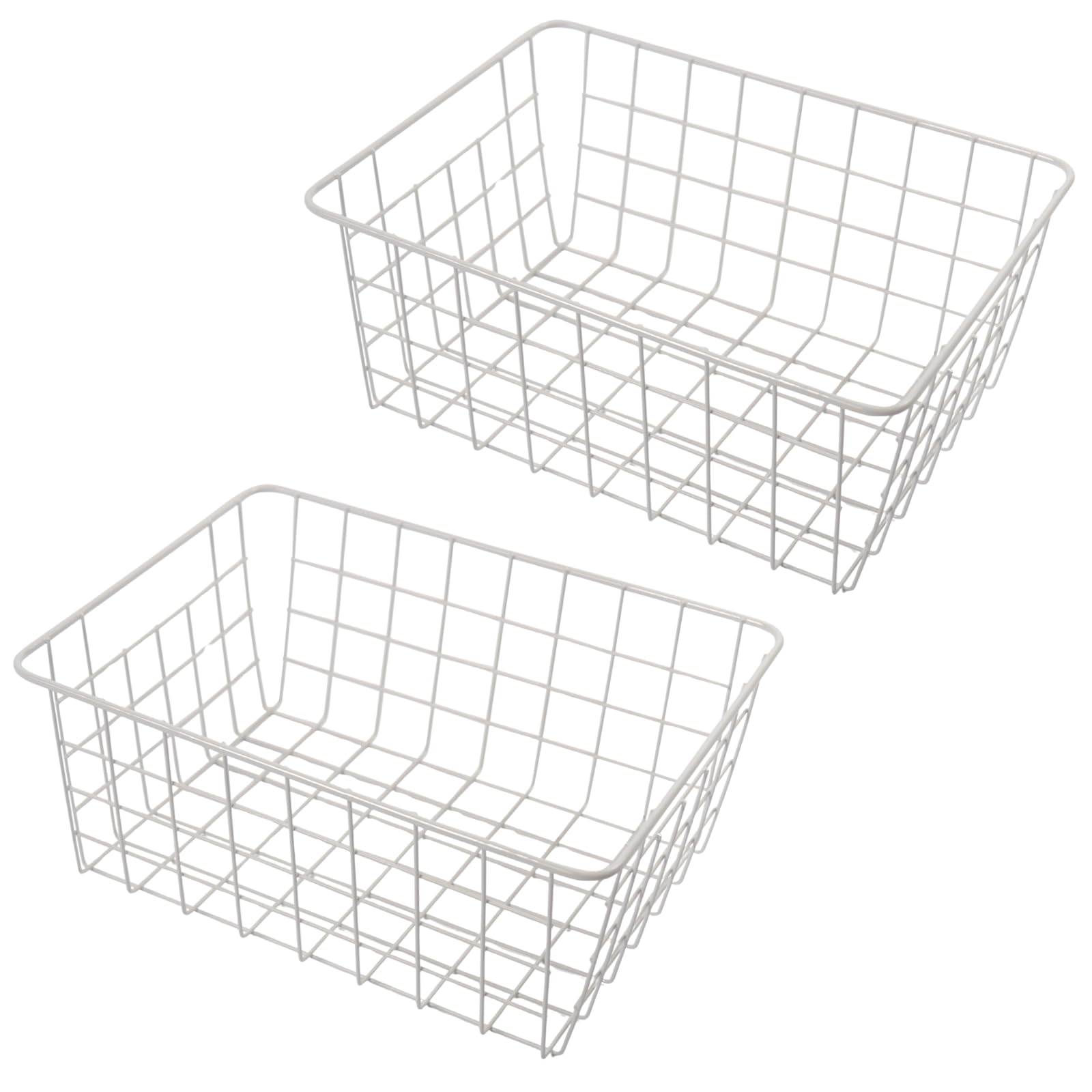 Ohs White 2 Pack Kitchen Storage Baskets, Small Metal Wire Basket Storage Wire Freezer Organiser Bin Vegetable Baskets For Kitchens Pantry Bathroom Cupboards,