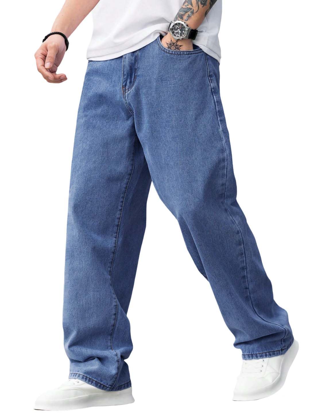 Men's High-Rise Relaxed-Fit Jeans - Cotton Blend Comfortable Denim, Timeless Appeal