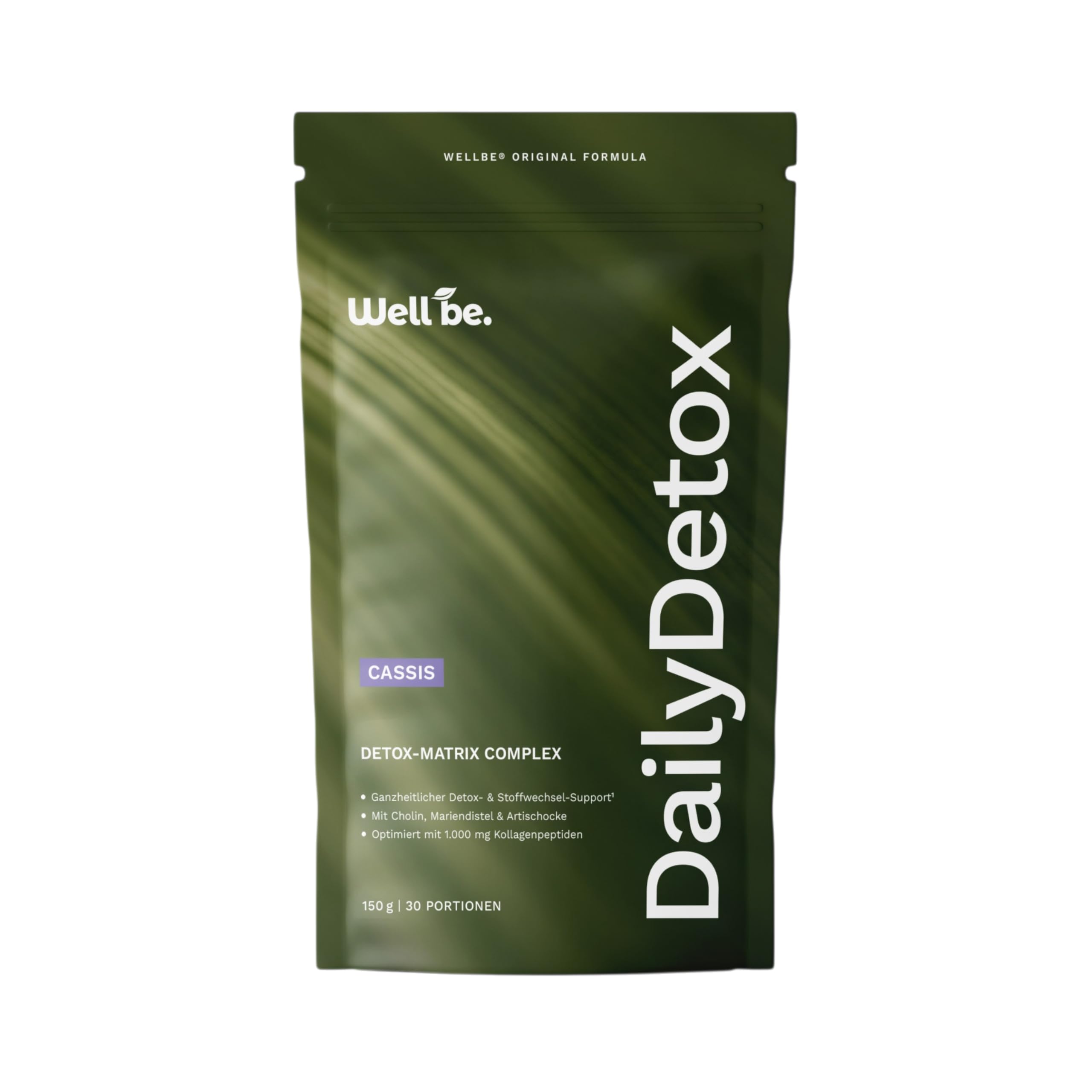 wellbe® Daily Detox Pulver – Cholin, Mariendistel, Artischocke & Taurin – mit Vitamin C und Zink – Schwarze Johannisbeere – 150 g / 30 Portionen