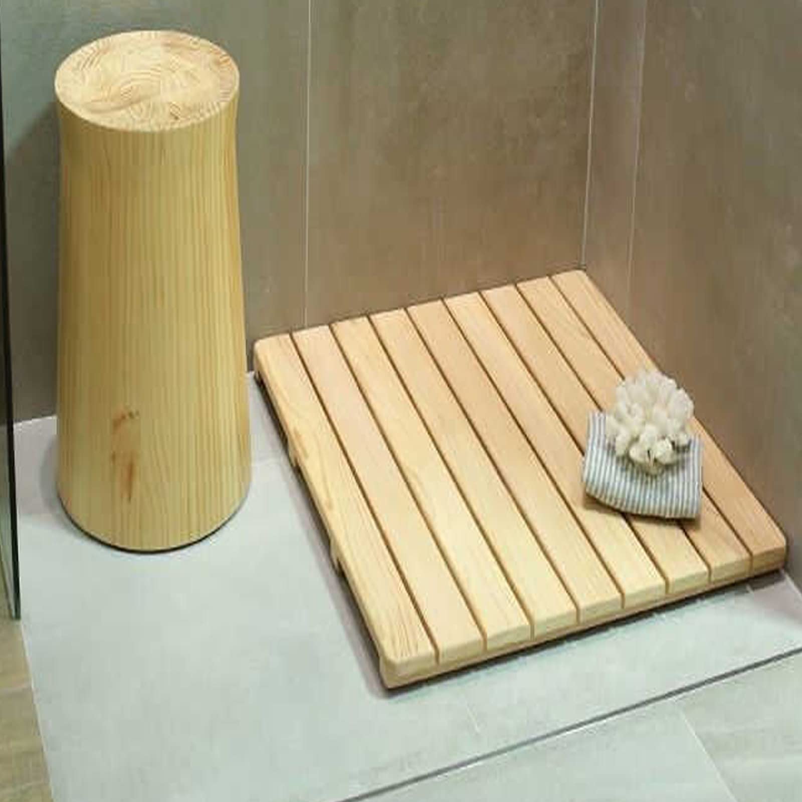 Tappetino a Doghe per Tappetino,Pedana Doccia Naturale,Tappeto Sauna,Tappeto Antiscivolo Doccia,Design a Doghe,con Tappi in Gomma Alla Base Tappetino in Legno,Personalizzabile (100x60cm/39x24in)