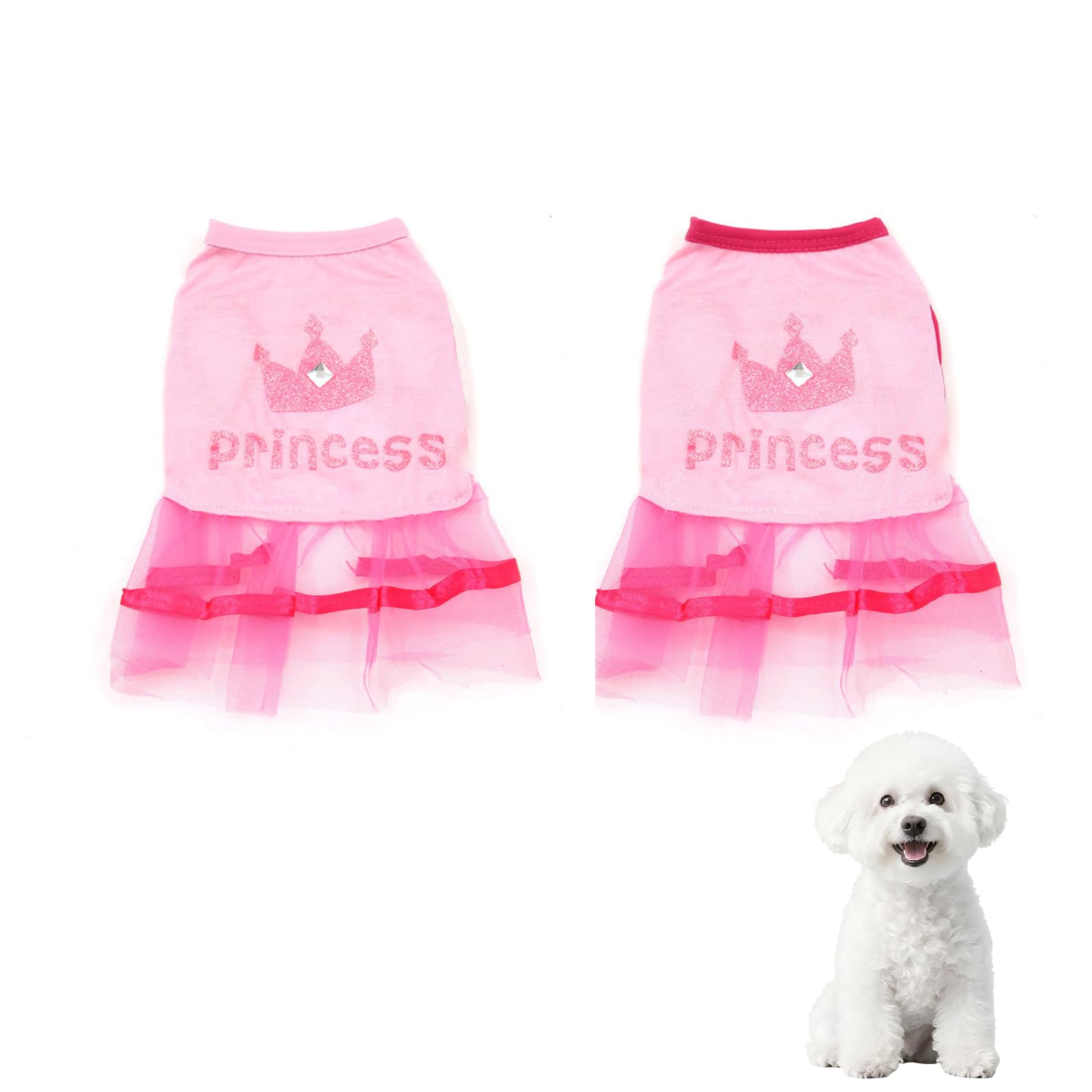 2 Pack Dog Clothes for Small Dogs Girls Cute Princess Puppy Dresses Tutu Pet Dress Outfit Female Dog Dresses Chihuahua Yorkie (XX-Small) (Color 3, X-Small)