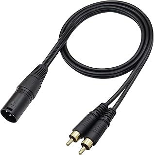 QIANRENON XLR to RCA and Audio Splitter Cable XLR Male to 2 RCA Male Mono Conversion Cable 3 Pin XLR to RCA Dual channel Y Splitter Extension Audio Cable, for Mixer Amplifier KTV, 1m/3.2ft