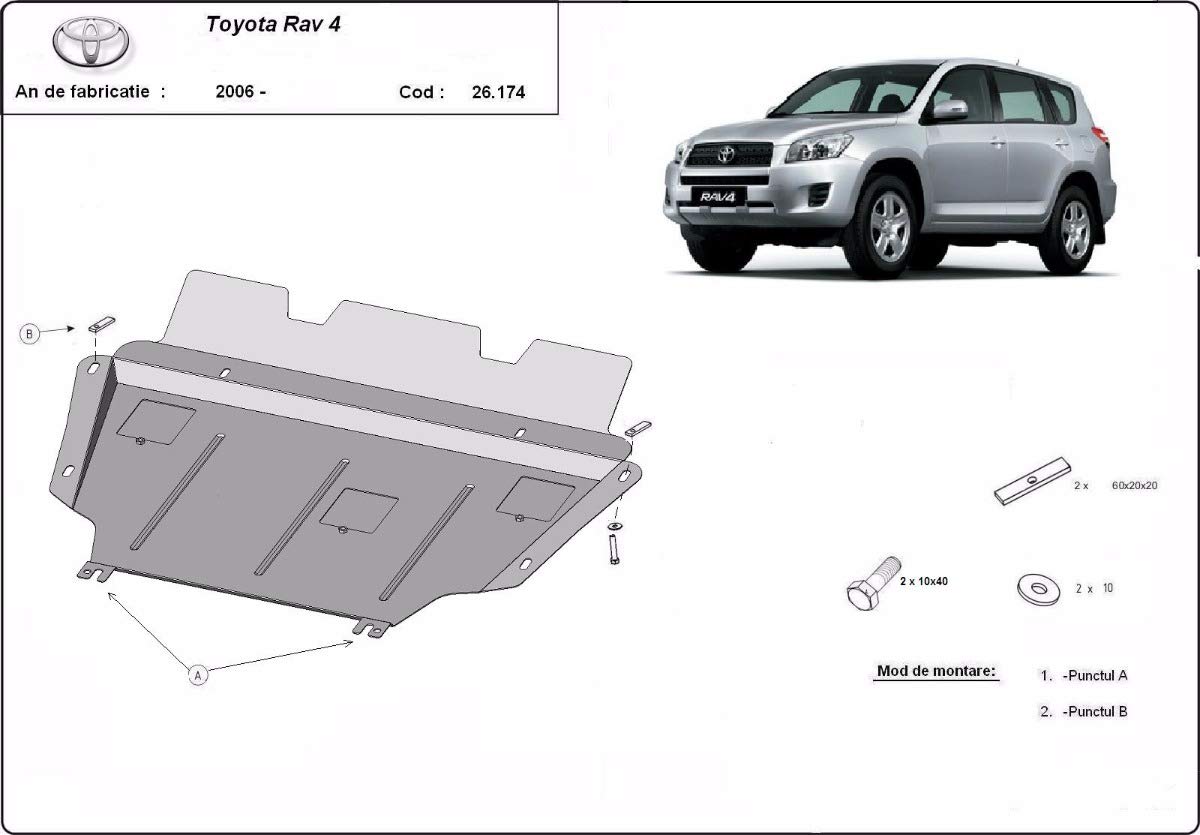 Metallschutz unter dem Motor, kompatibel mit Toyota RAV 4 Diesel – (2006–2013)
